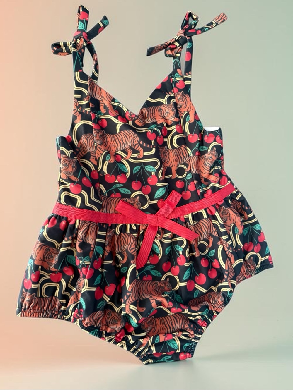 KATE QUiNN-Retro TiGER Cherry-Tie Strap-BUBBLE-One Piece swimsuit-3T-HTF SiZE